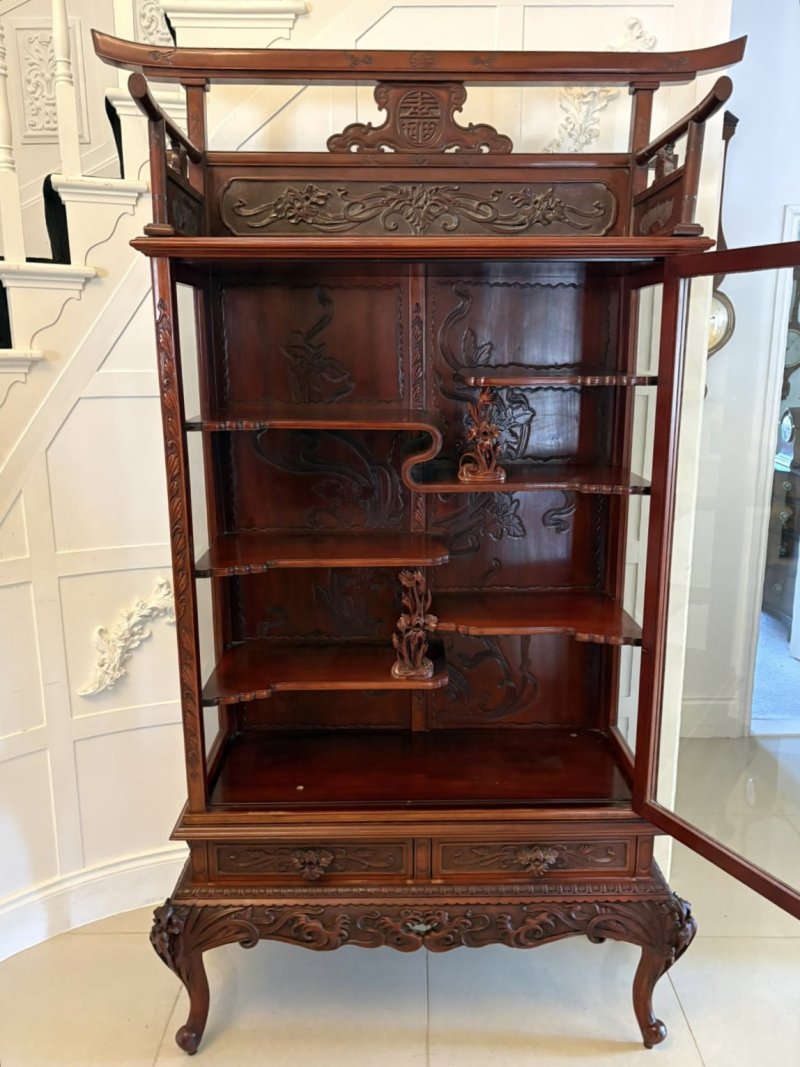 Fabulous Antique Japanese Red Lacquer Hardwood Display Cabinet - Image 3